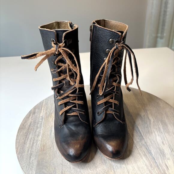 Freebird Holis Boots Women's Black Distressed Leather Lace Up Ankle Booties Sz 7 - Picture 4 of 11